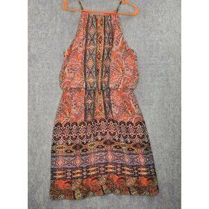 Halter Neck Sleeveless Paisley Print Womens Dress Orange & Multi Polyester Boho
